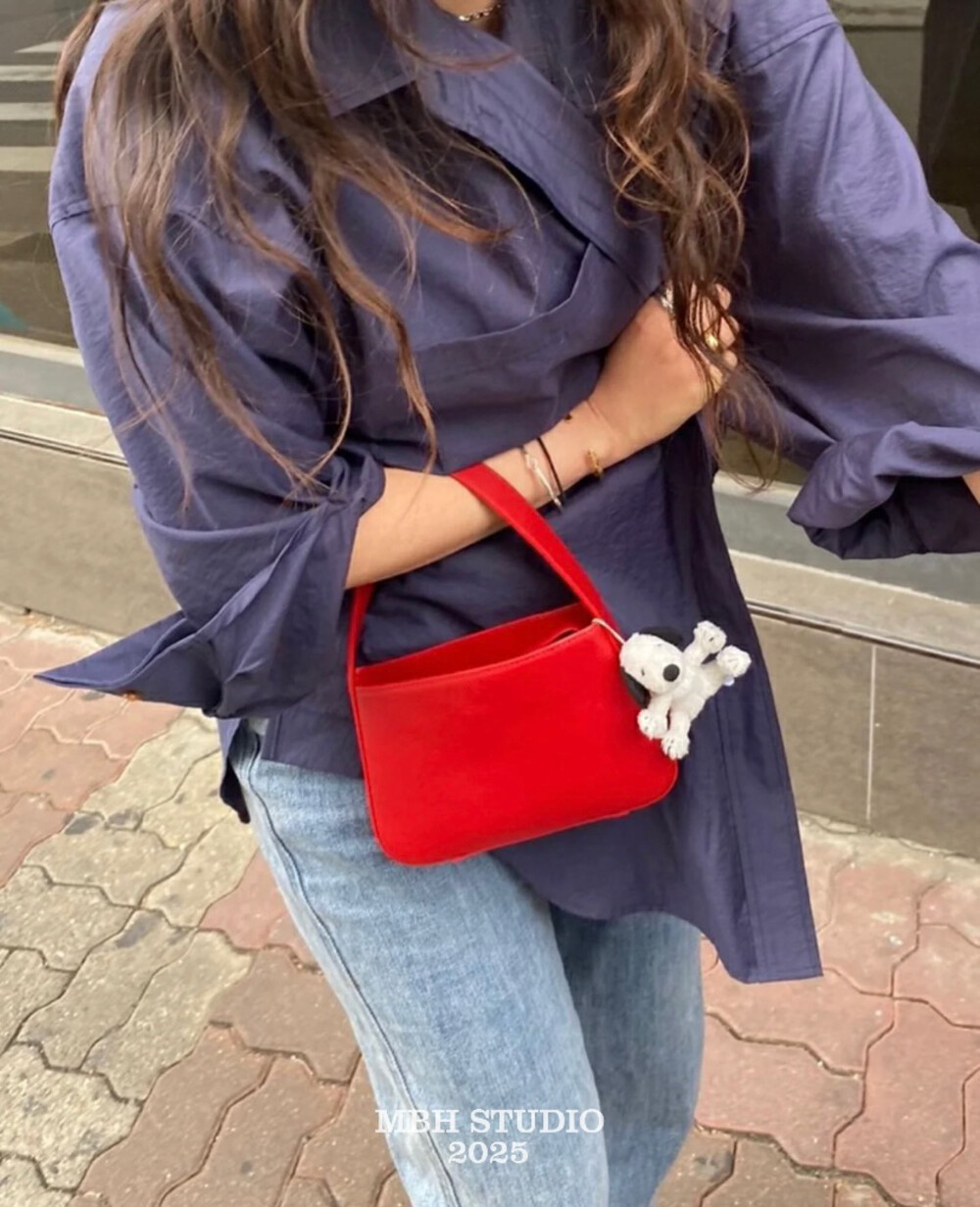 MBH Blogger Style Genuine Leather Vintage Mini Square Bag Solid Color Simple Handbag with Shoulder Strap