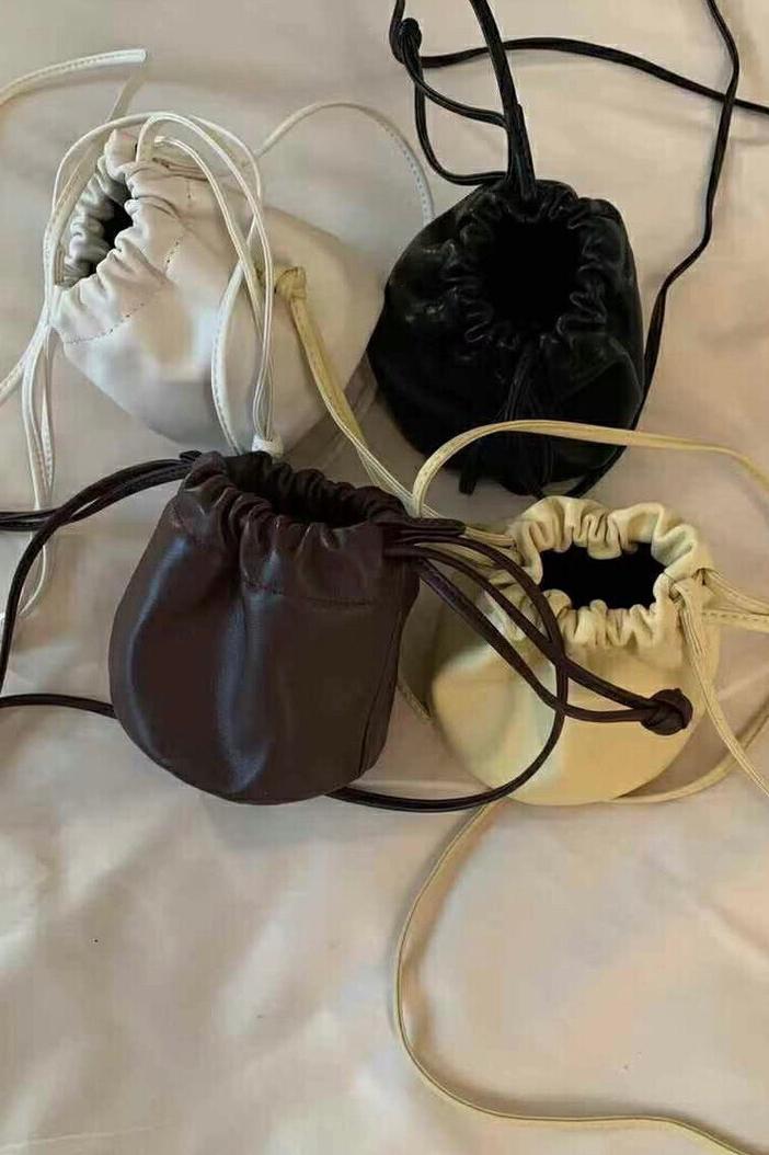 MBH Sheepskin Leather Mini Drawstring Bucket Bag Crossbody with Box - Image 5