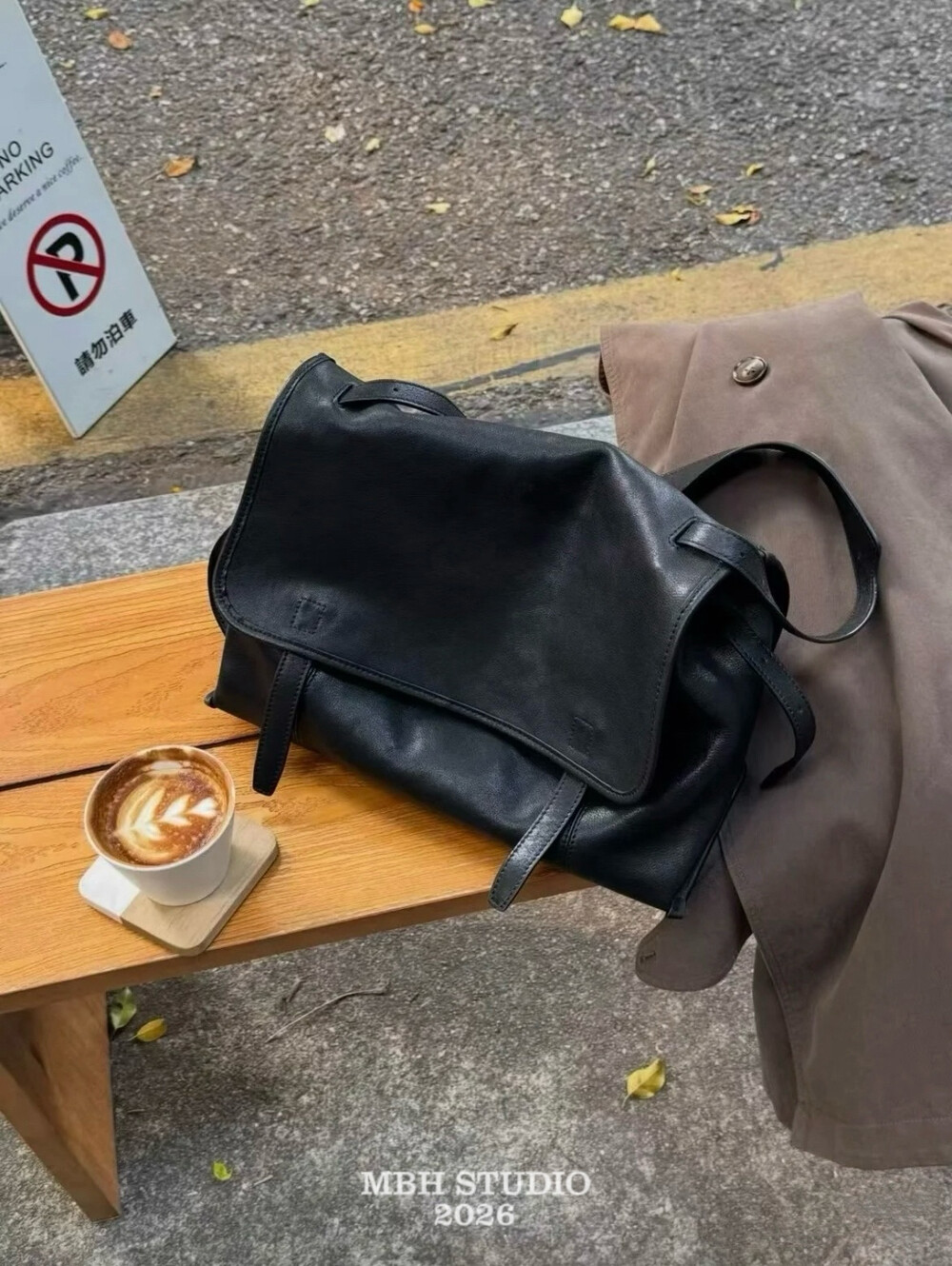 MBH Full Grain Leather Minimalist Messenger Bag Large Capacity Commuter Crossbody Shoulder Bag
