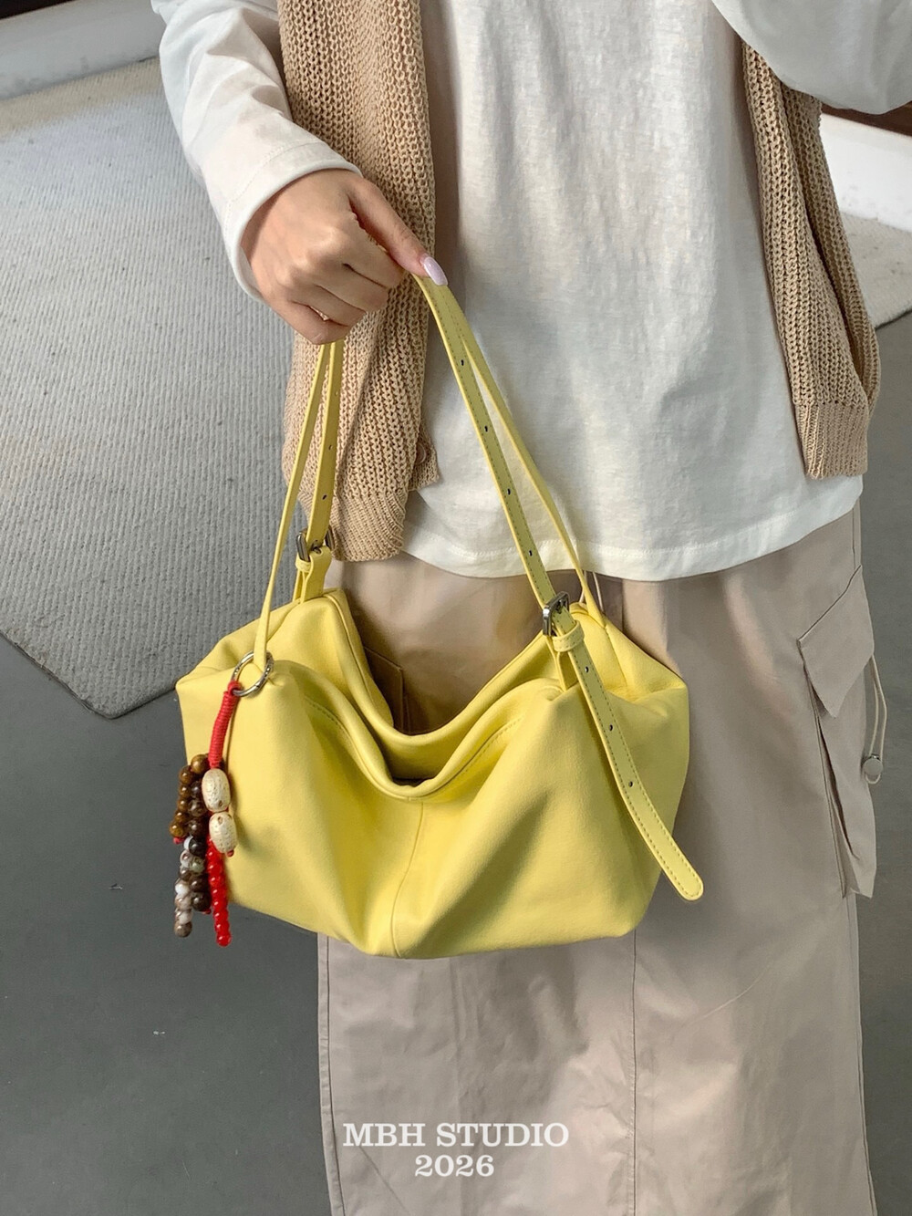 MBH Soft Cowhide Candy Color Large Tote Bag Shoulder Bag - Image 3